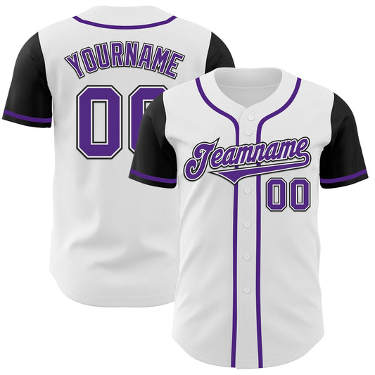 Custom White Purple-Black Authentic Two Tone Baseball Jersey - Main View