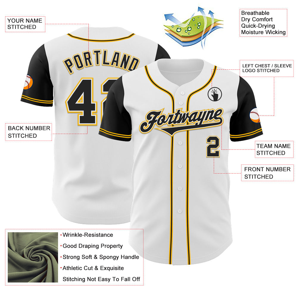 Custom White Black-Gold Authentic Two Tone Baseball Jersey view 3