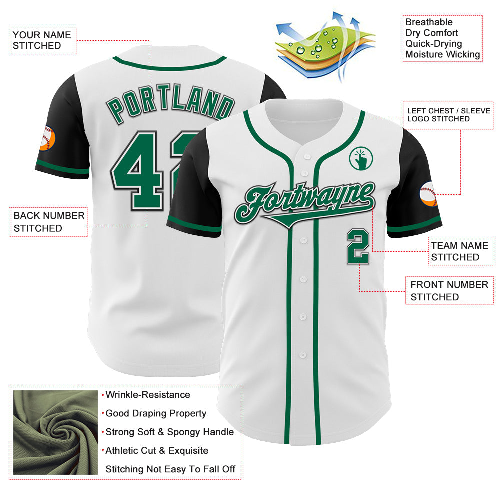 Custom White Kelly Green-Black Authentic Two Tone Baseball Jersey view 3
