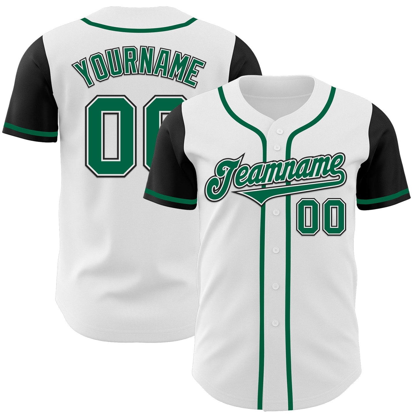 Custom White Kelly Green-Black Authentic Two Tone Baseball Jersey - Main View