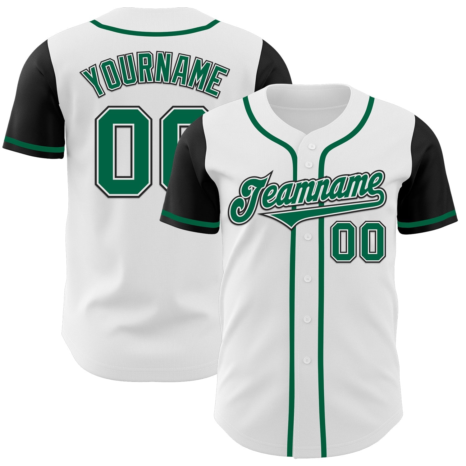 Custom White Kelly Green-Black Authentic Two Tone Baseball Jersey - Main View