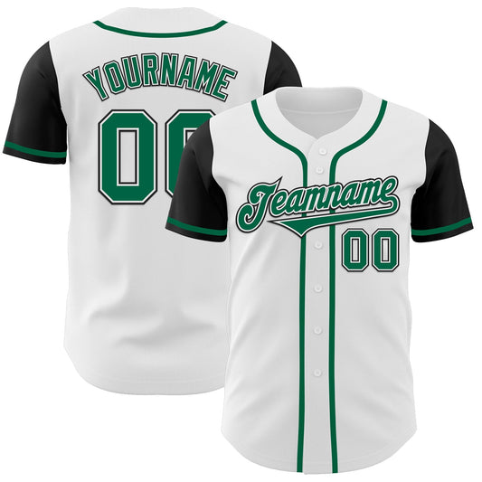 Custom White Kelly Green-Black Authentic Two Tone Baseball Jersey - Main View