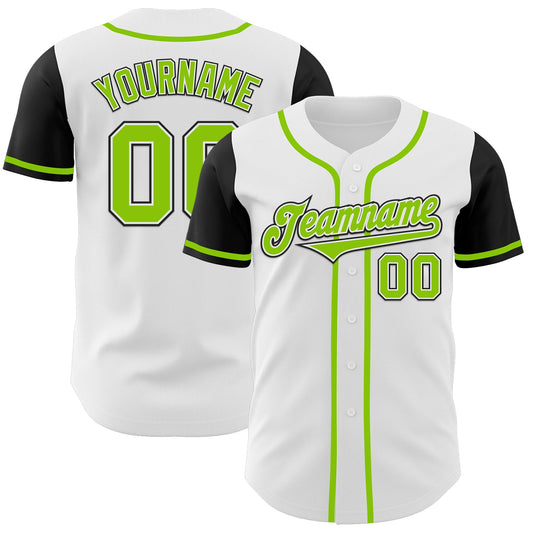 Custom White Neon Green-Black Authentic Two Tone Baseball Jersey - Main View