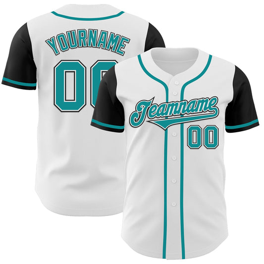 Custom White Teal-Black Authentic Two Tone Baseball Jersey - Main View