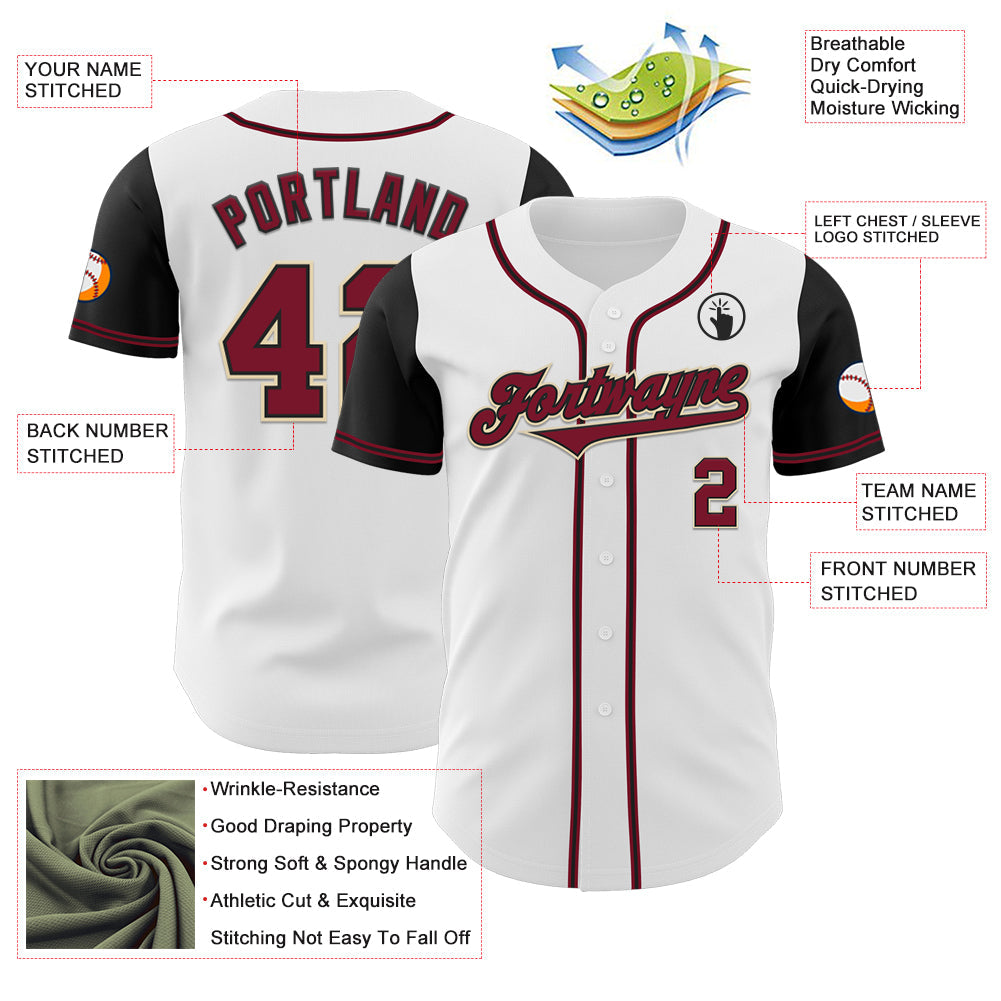 Custom White Crimson-Black Authentic Two Tone Baseball Jersey view 3