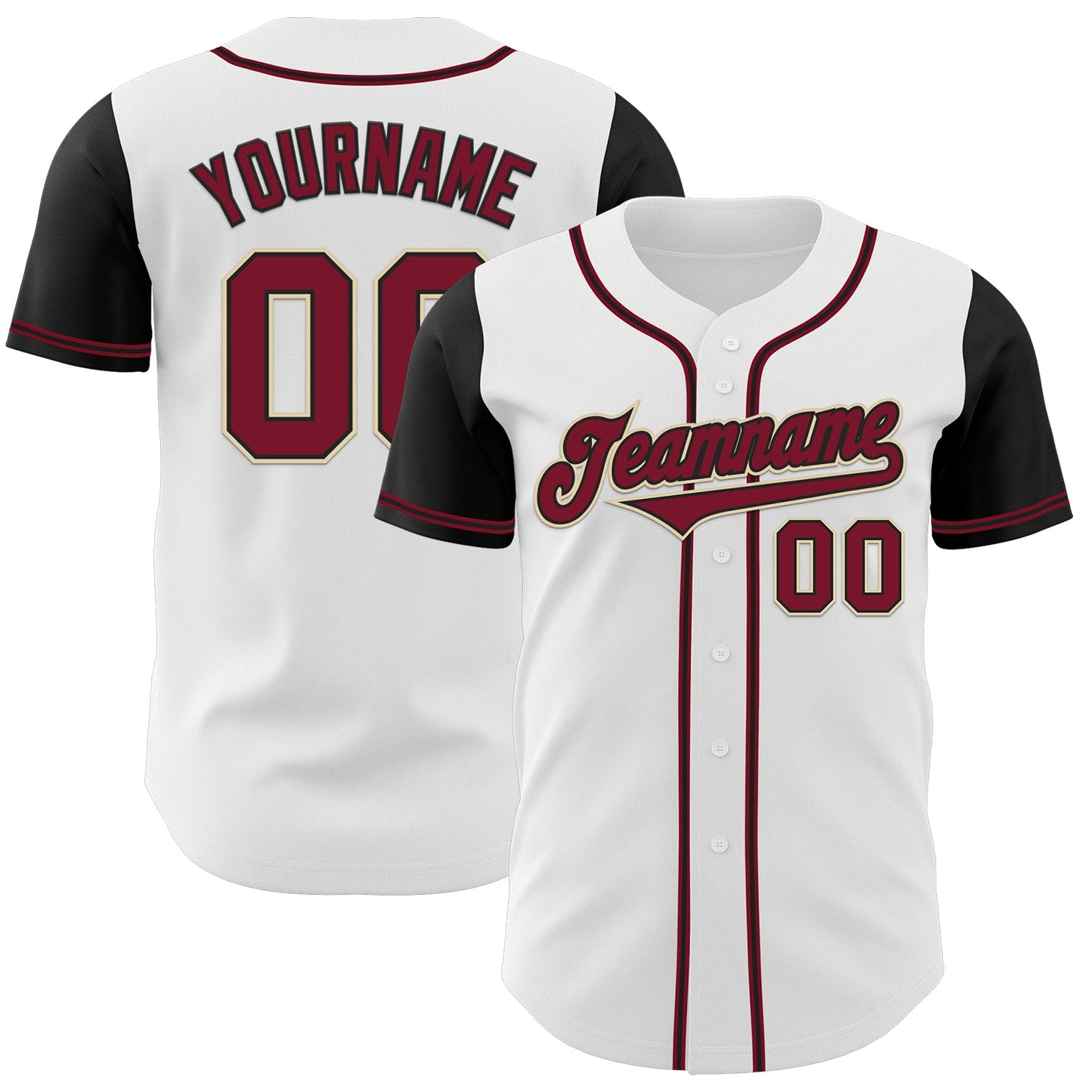 Custom White Crimson-Black Authentic Two Tone Baseball Jersey - Main View