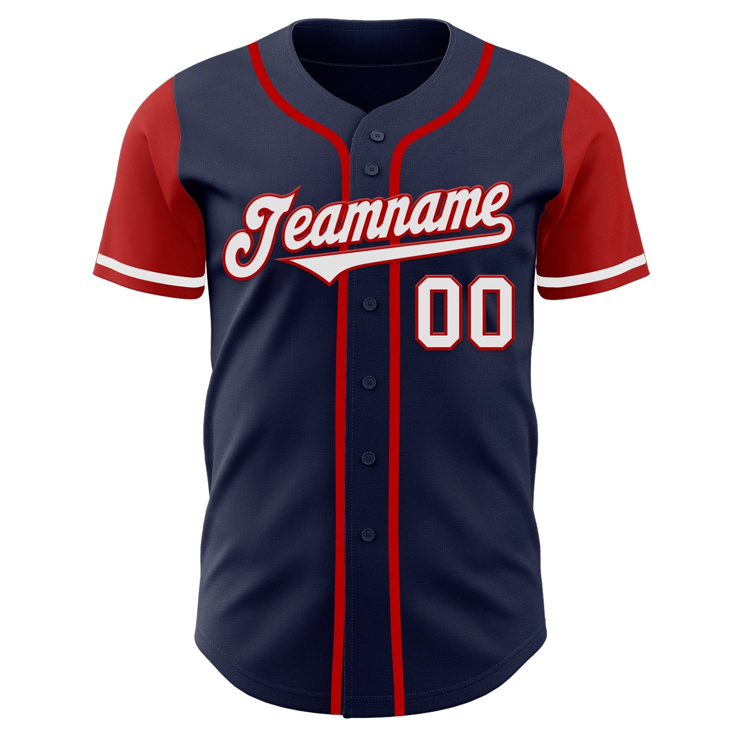 Custom Navy White-Red Authentic Two Tone Baseball Jersey view 2
