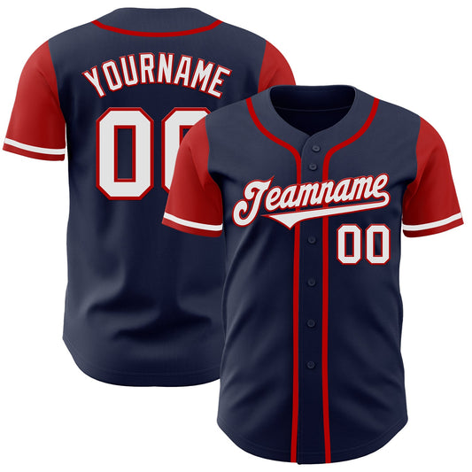 Custom Navy White-Red Authentic Two Tone Baseball Jersey - Main View