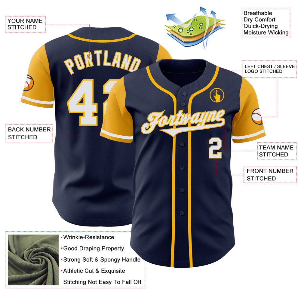 Custom Navy White-Gold Authentic Two Tone Baseball Jersey view 3