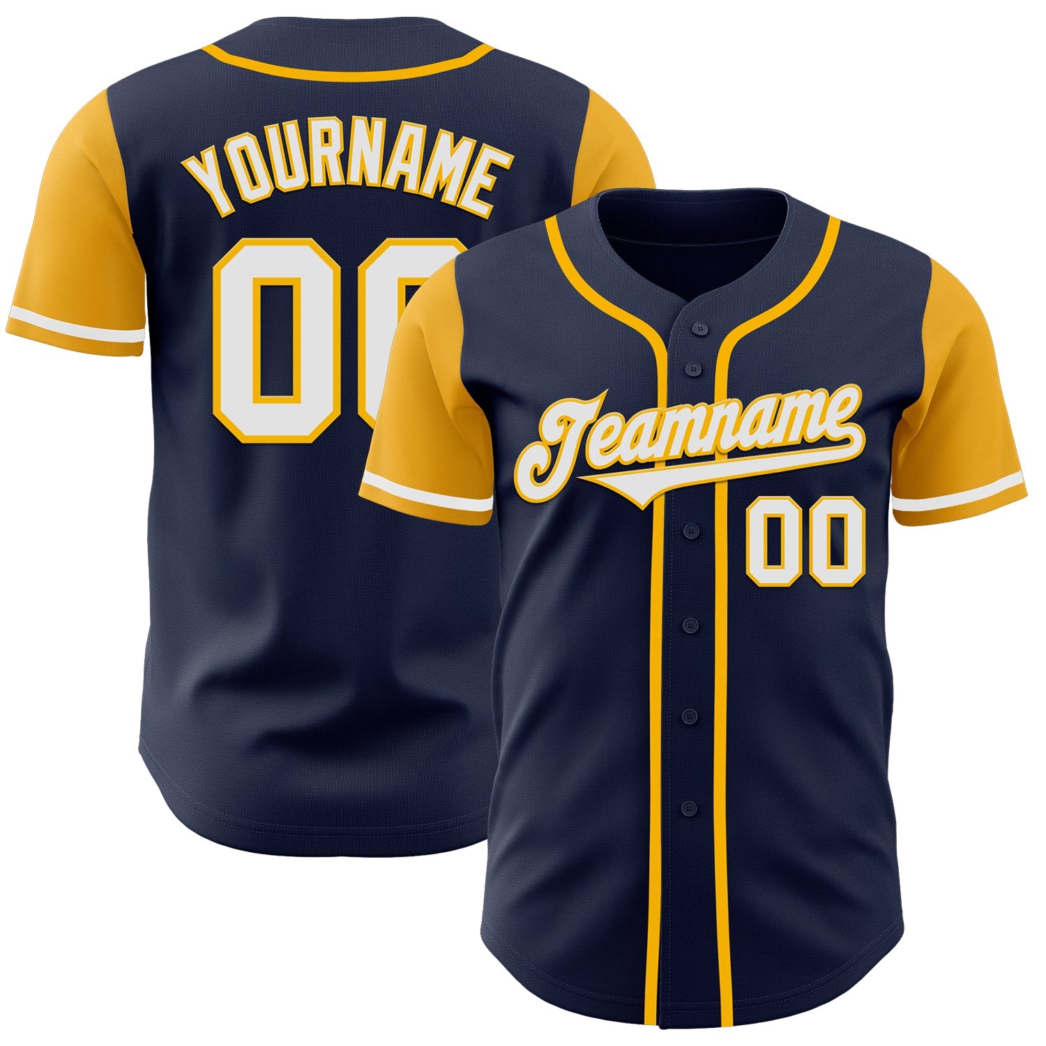 Custom Navy White-Gold Authentic Two Tone Baseball Jersey - Main View