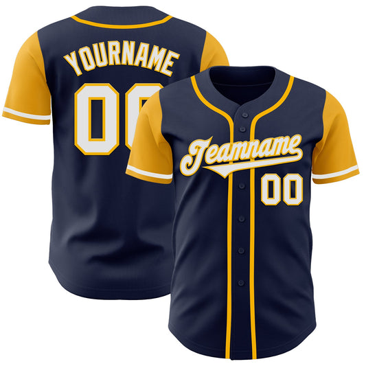 Custom Navy White-Gold Authentic Two Tone Baseball Jersey - Main View