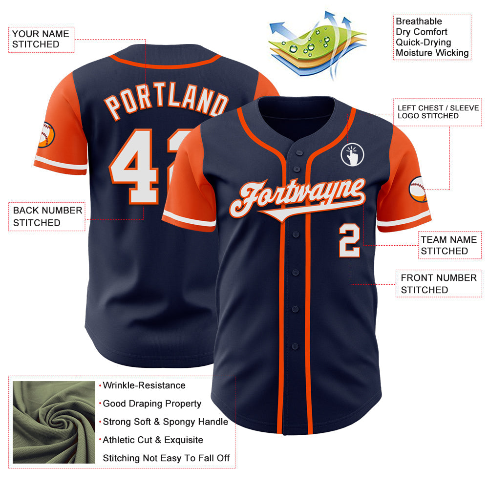 Custom Navy White-Orange Authentic Two Tone Baseball Jersey view 3