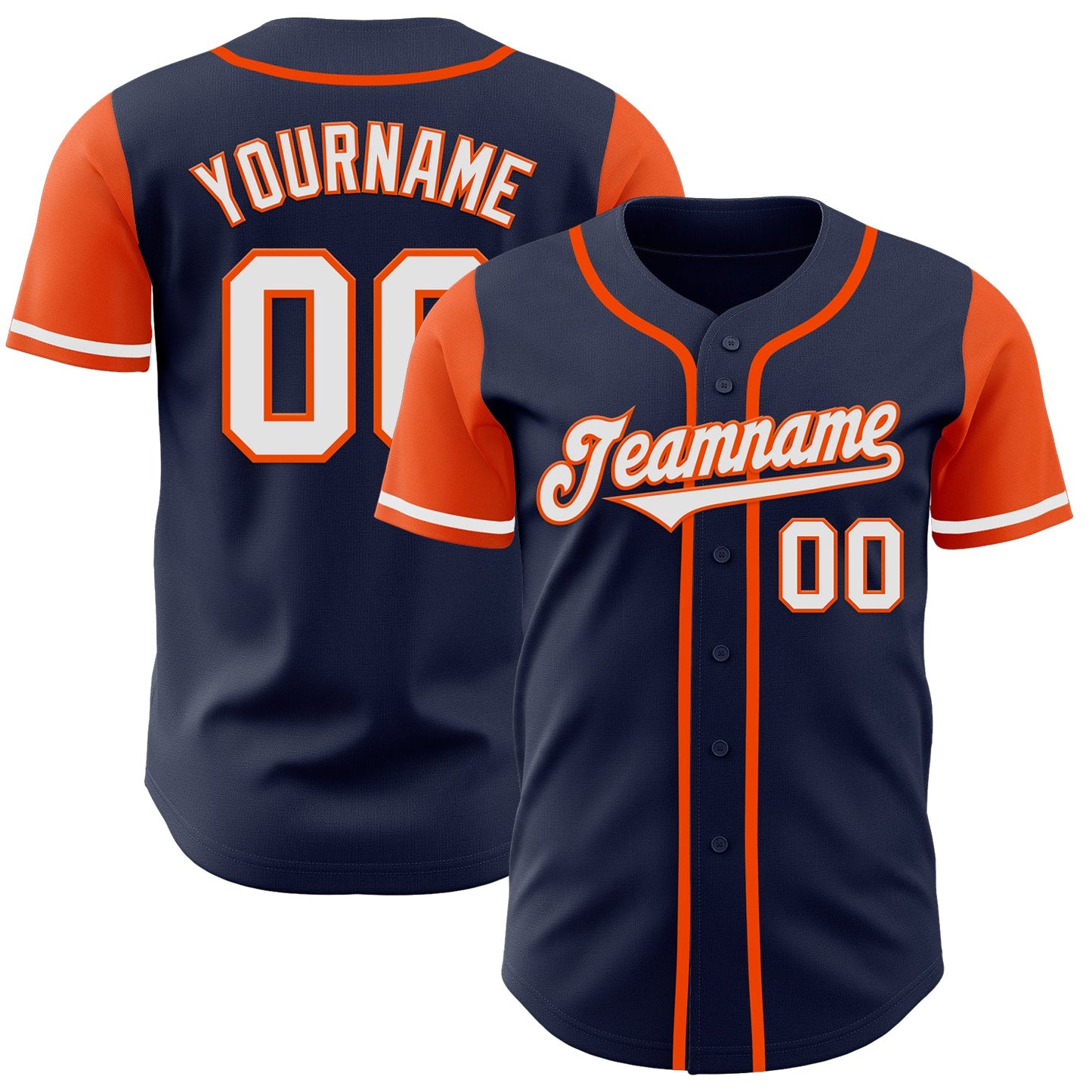 Custom Navy White-Orange Authentic Two Tone Baseball Jersey - Main View