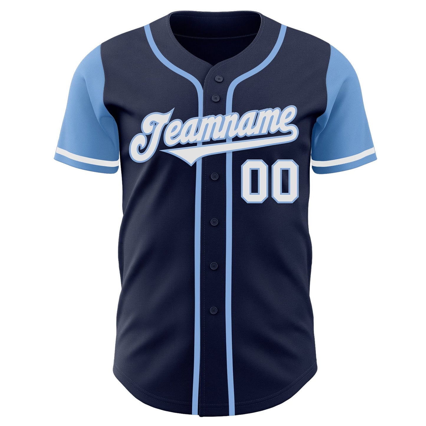Custom Navy White-Light Blue Authentic Two Tone Baseball Jersey view 3