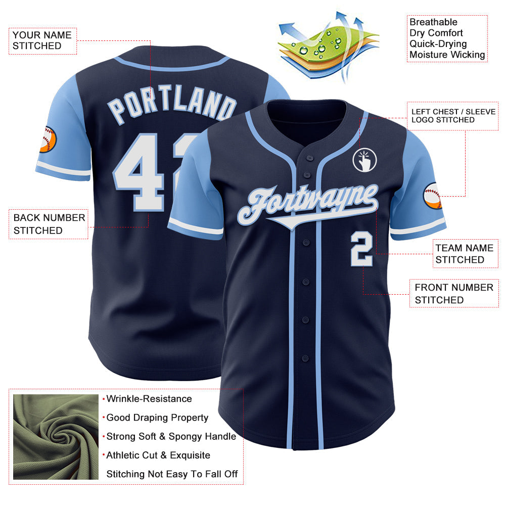 Custom Navy White-Light Blue Authentic Two Tone Baseball Jersey view 4