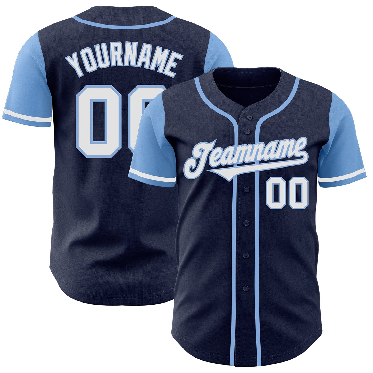 Custom Navy White-Light Blue Authentic Two Tone Baseball Jersey - Main View