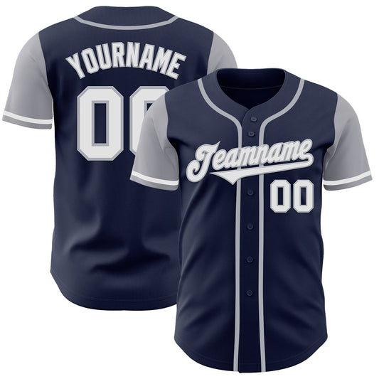 Custom Navy White-Gray Authentic Two Tone Baseball Jersey - Main View