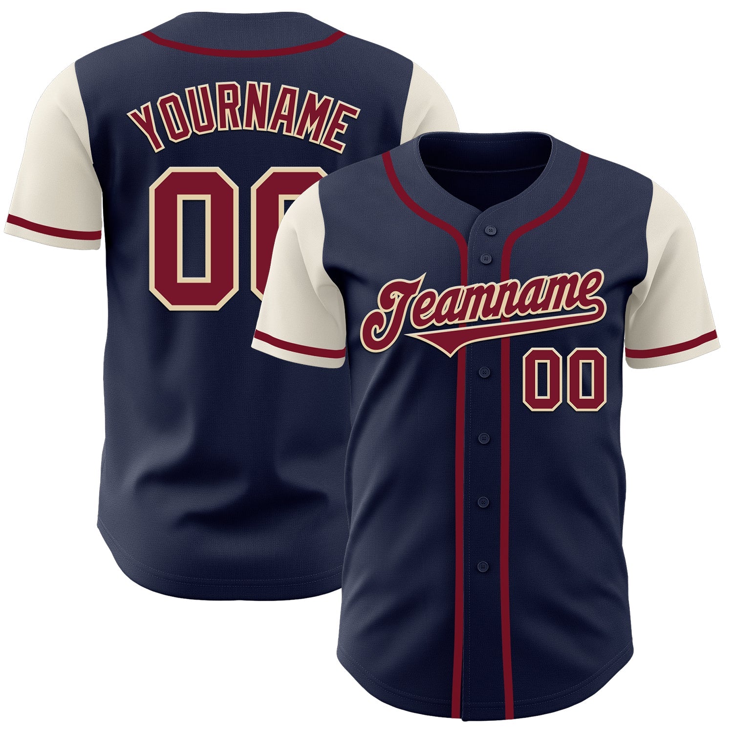 Custom Navy Crimson-Cream Authentic Two Tone Baseball Jersey - Main View