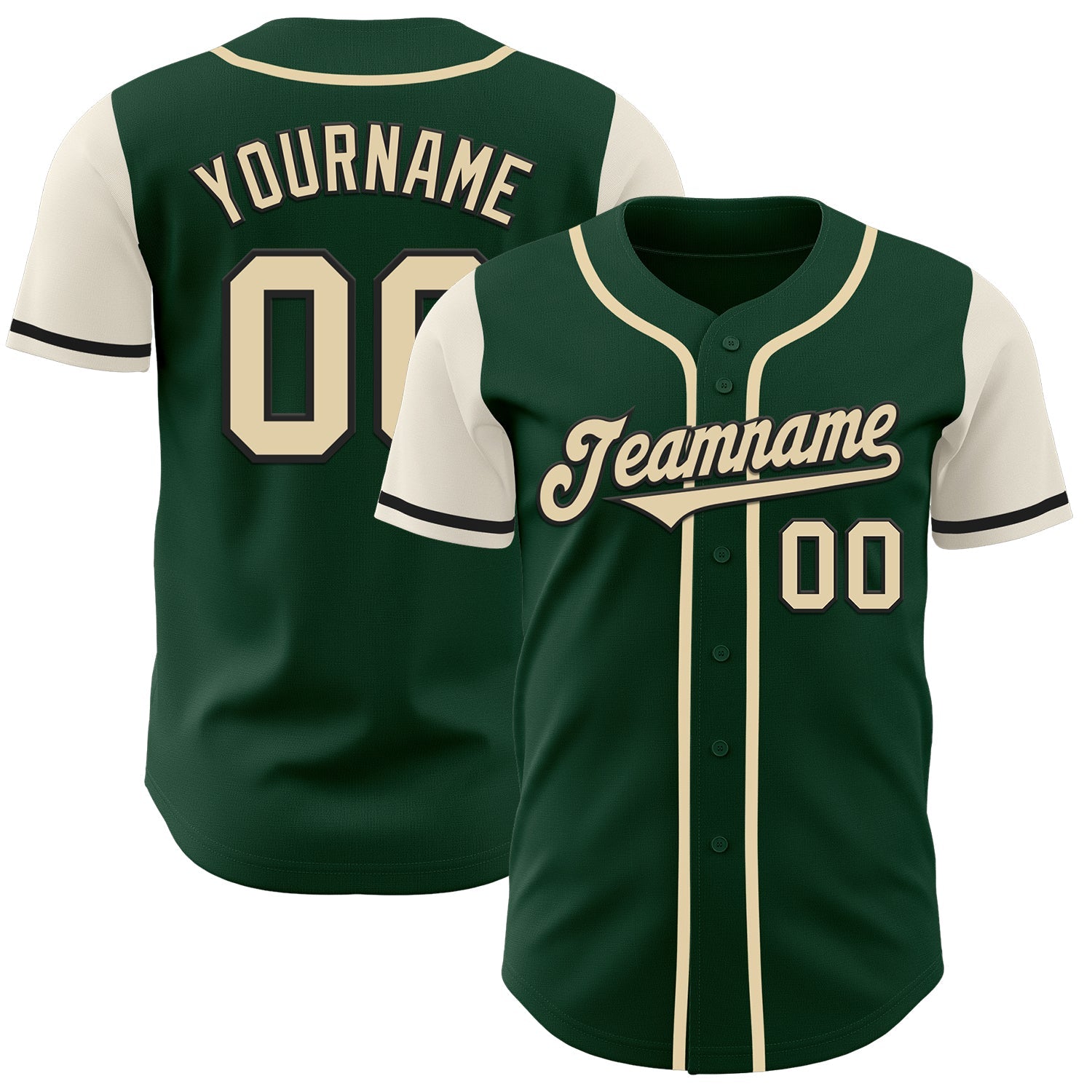 Custom Green Cream-Black Authentic Two Tone Baseball Jersey - Main View