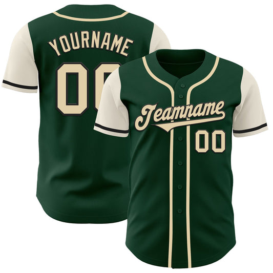 Custom Green Cream-Black Authentic Two Tone Baseball Jersey - Main View
