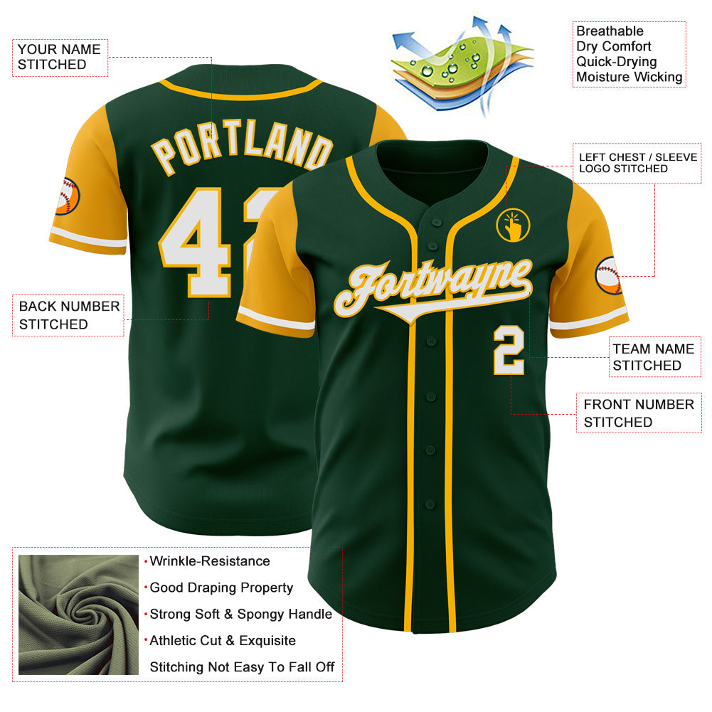 Custom Green White-Gold Authentic Two Tone Baseball Jersey view 3