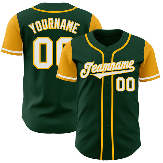 Custom Green White-Gold Authentic Two Tone Baseball Jersey - Main View
