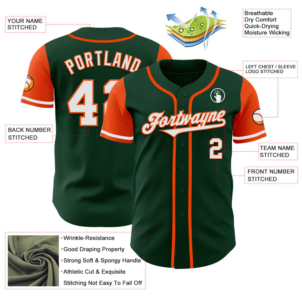 Custom Green White-Orange Authentic Two Tone Baseball Jersey view 3