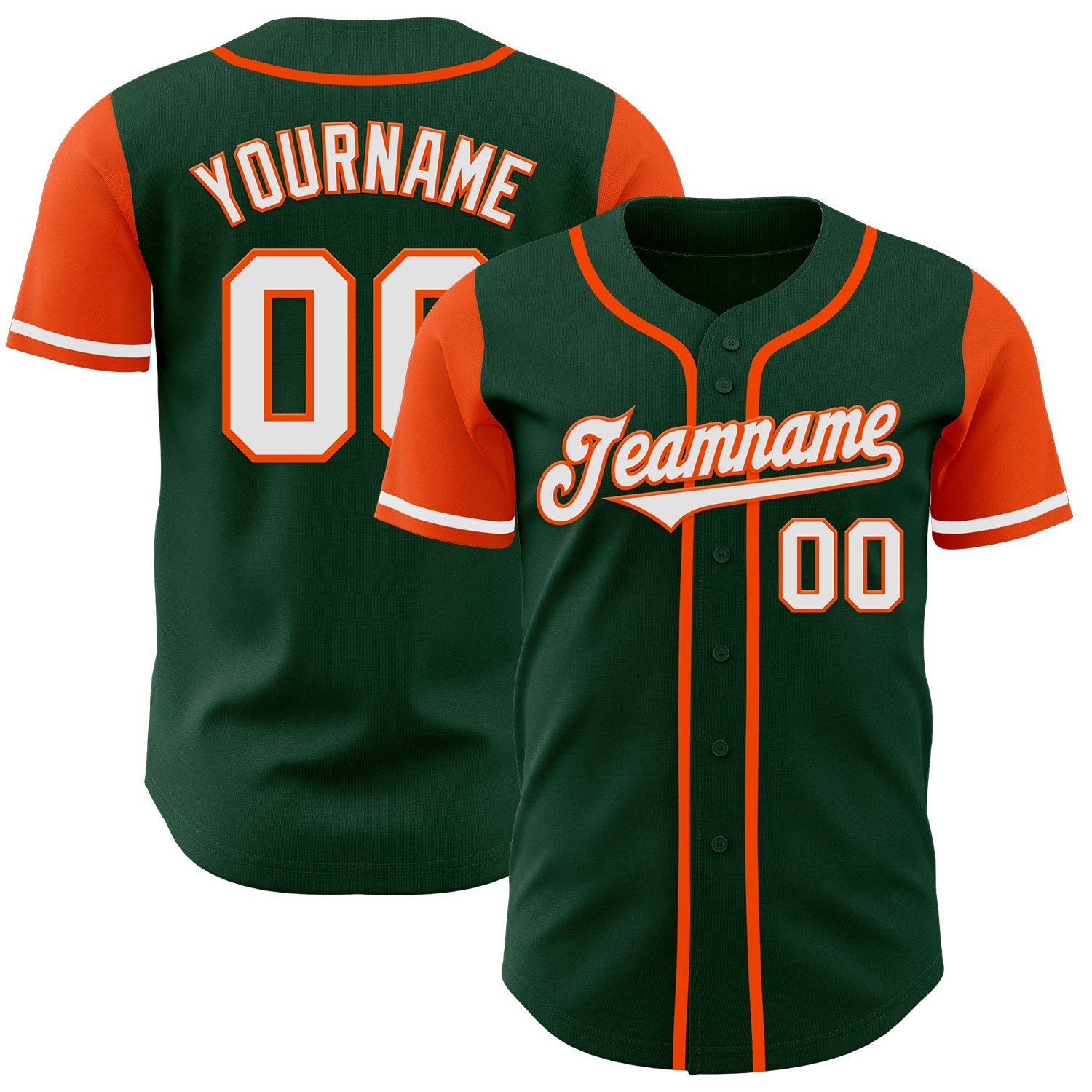 Custom Green White-Orange Authentic Two Tone Baseball Jersey - Main View