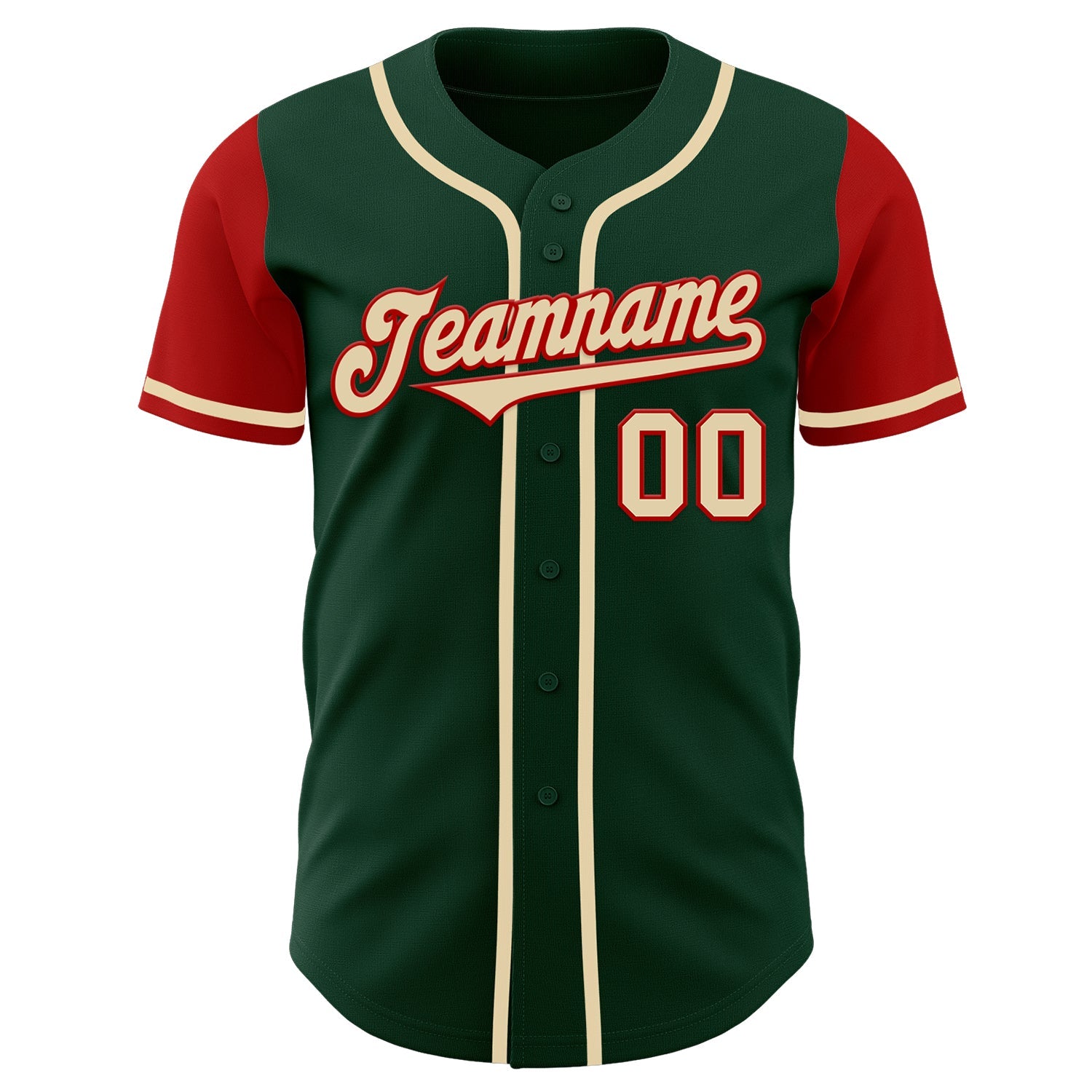 Custom Green Cream-Red Authentic Two Tone Baseball Jersey view 2