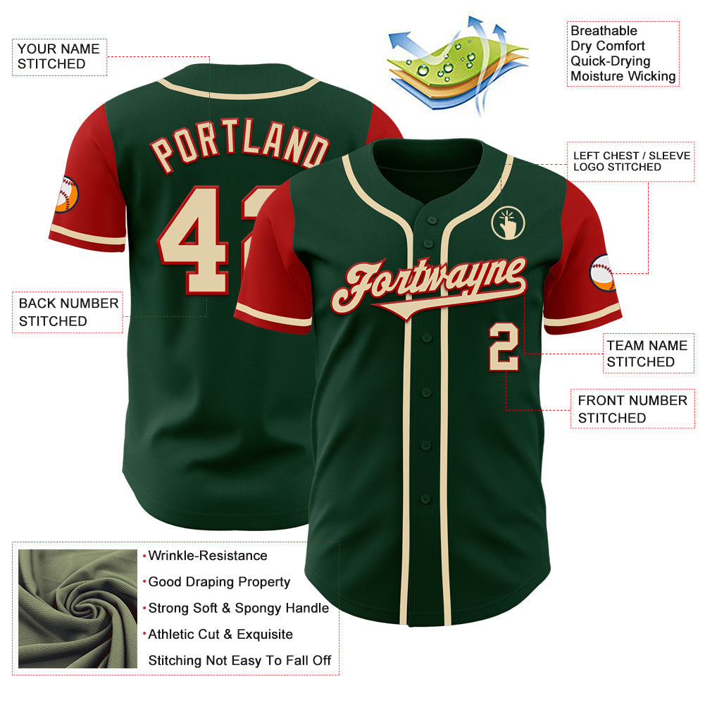 Custom Green Cream-Red Authentic Two Tone Baseball Jersey view 3