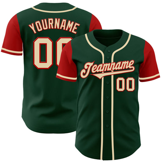 Custom Green Cream-Red Authentic Two Tone Baseball Jersey - Main View