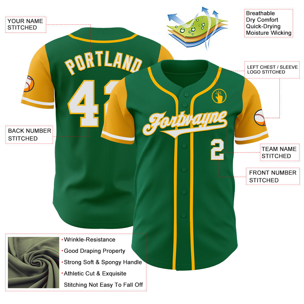 Custom Kelly Green White-Gold Authentic Two Tone Baseball Jersey view 3