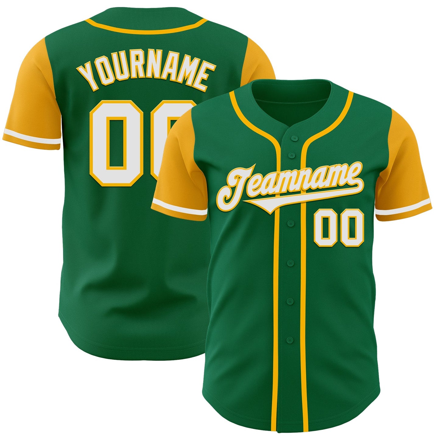 Custom Kelly Green White-Gold Authentic Two Tone Baseball Jersey - Main View