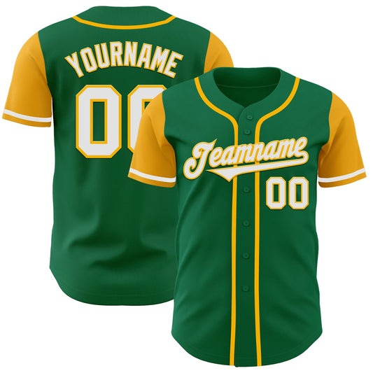 Custom Kelly Green White-Gold Authentic Two Tone Baseball Jersey - Main View