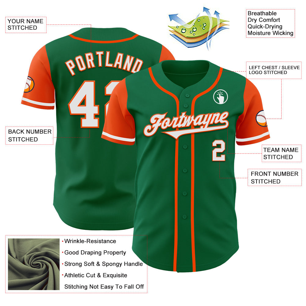 Custom Kelly Green White-Orange Authentic Two Tone Baseball Jersey view 3