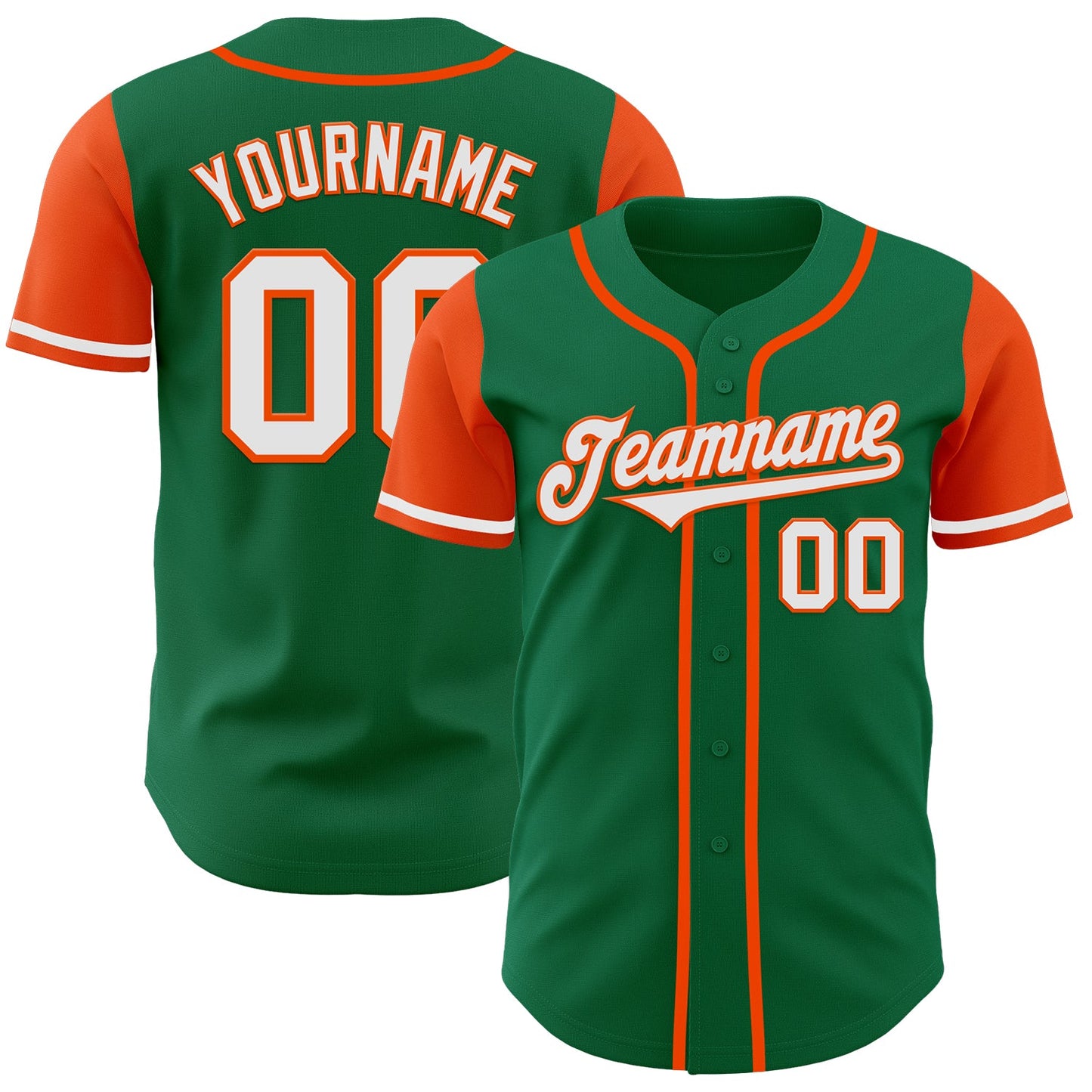 Custom Kelly Green White-Orange Authentic Two Tone Baseball Jersey - Main View