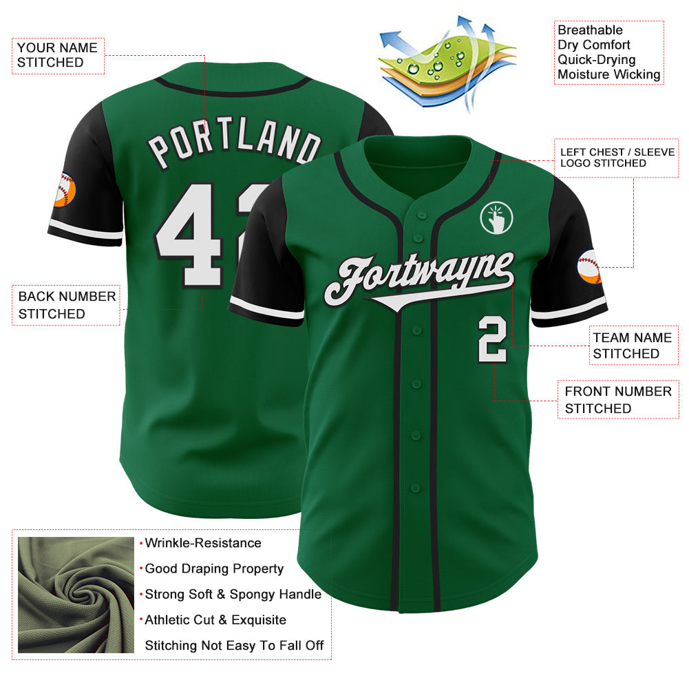 Custom Kelly Green White-Black Authentic Two Tone Baseball Jersey view 3