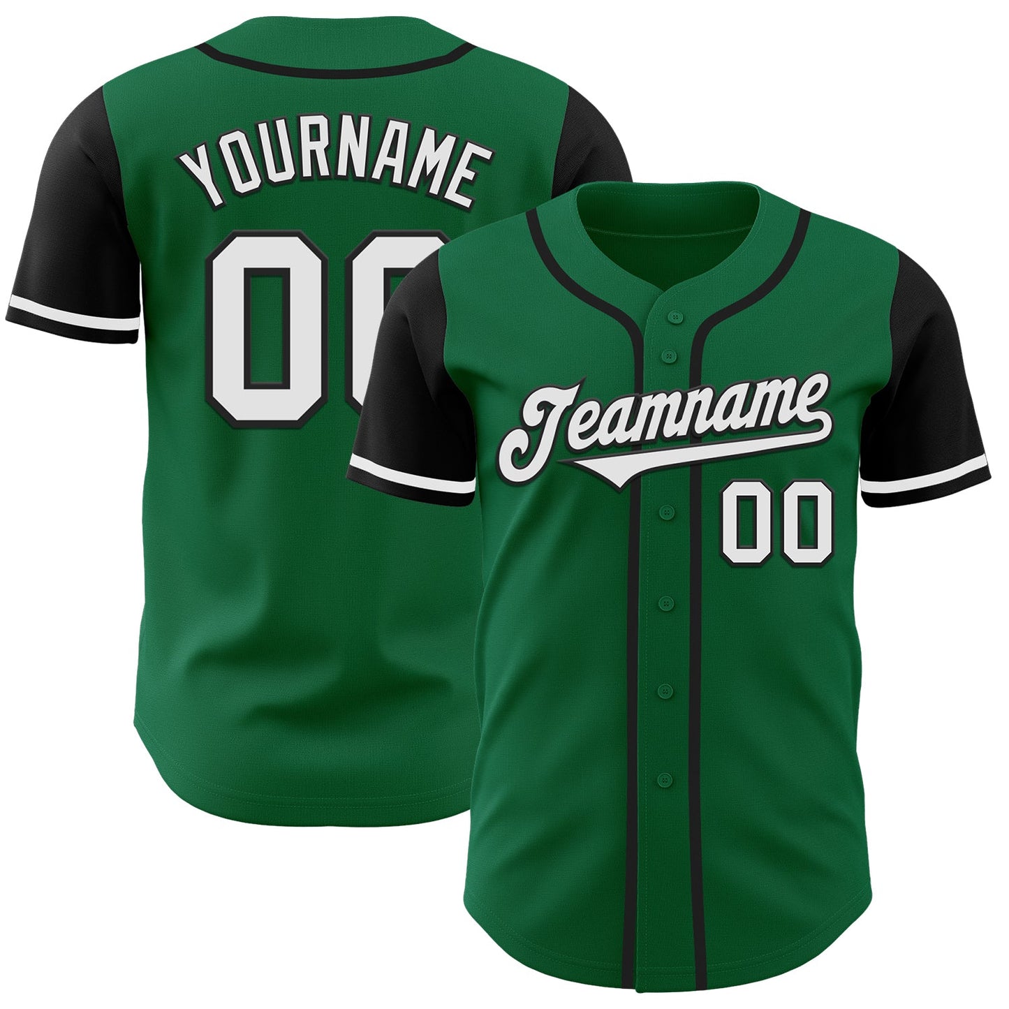 Custom Kelly Green White-Black Authentic Two Tone Baseball Jersey - Main View
