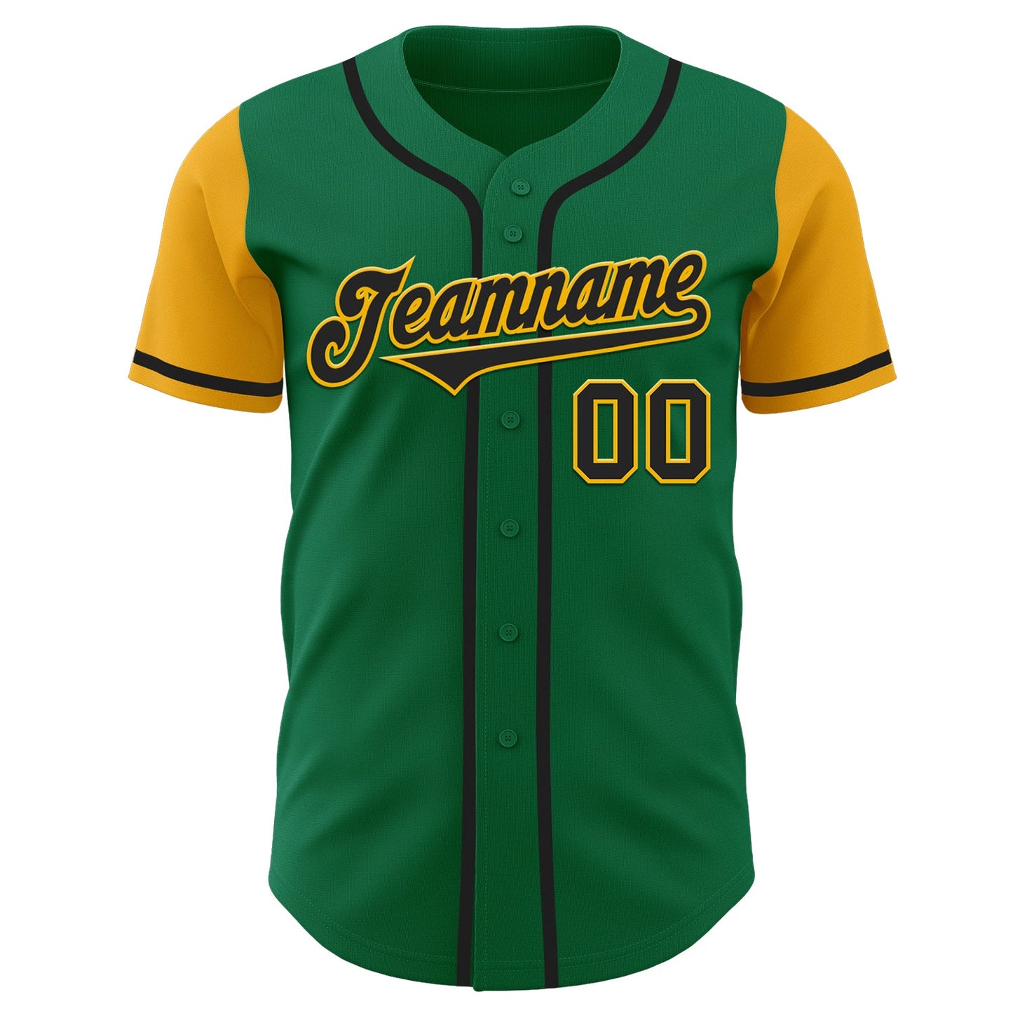 Custom Kelly Green Black-Gold Authentic Two Tone Baseball Jersey view 2
