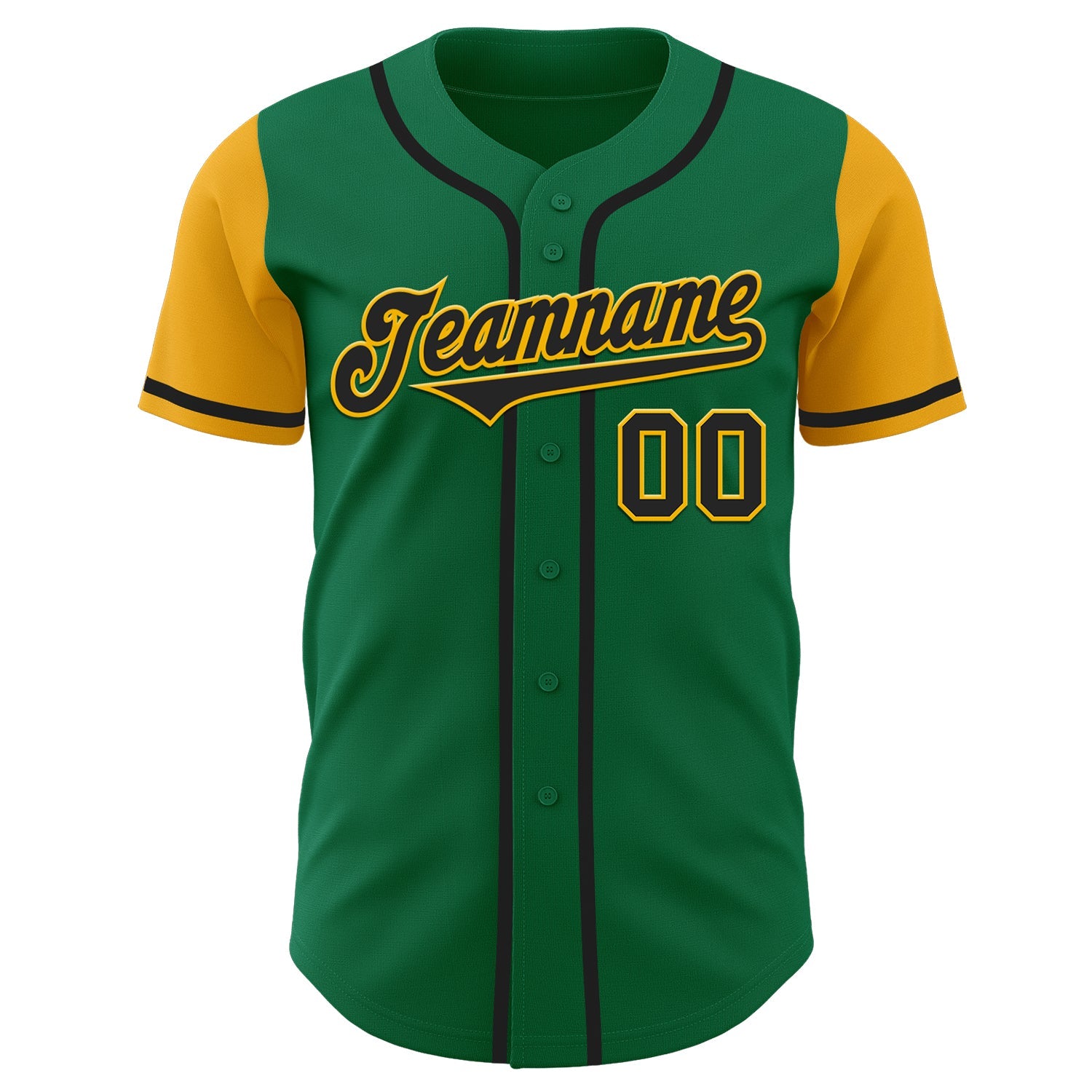 Custom Kelly Green Black-Gold Authentic Two Tone Baseball Jersey view 2