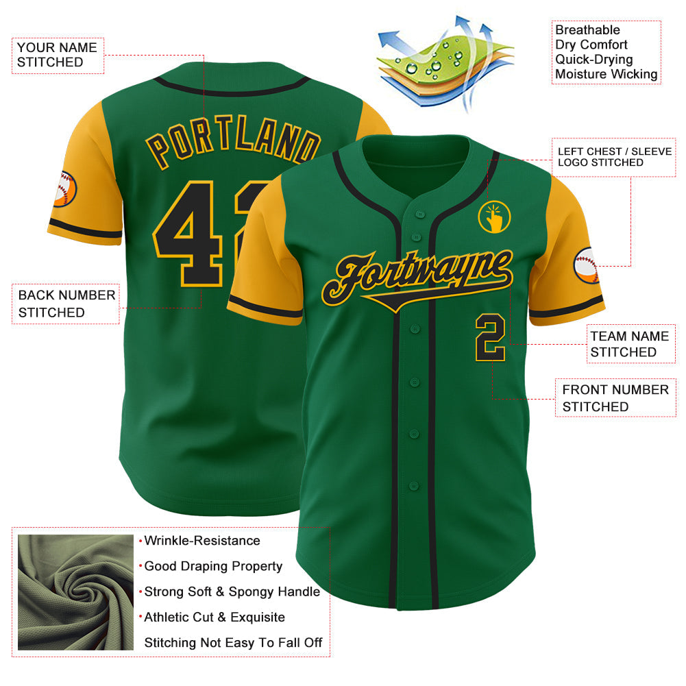 Custom Kelly Green Black-Gold Authentic Two Tone Baseball Jersey view 3