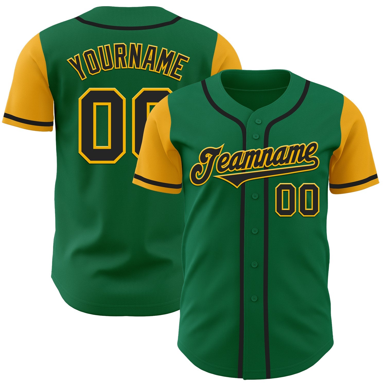 Custom Kelly Green Black-Gold Authentic Two Tone Baseball Jersey - Main View