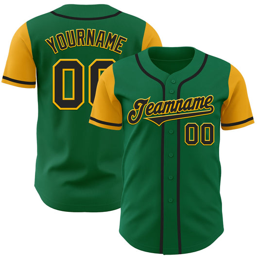 Custom Kelly Green Black-Gold Authentic Two Tone Baseball Jersey - Main View