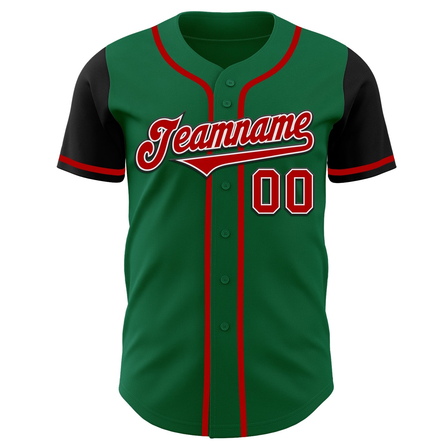 Custom Kelly Green Red-Black Authentic Two Tone Baseball Jersey view 2