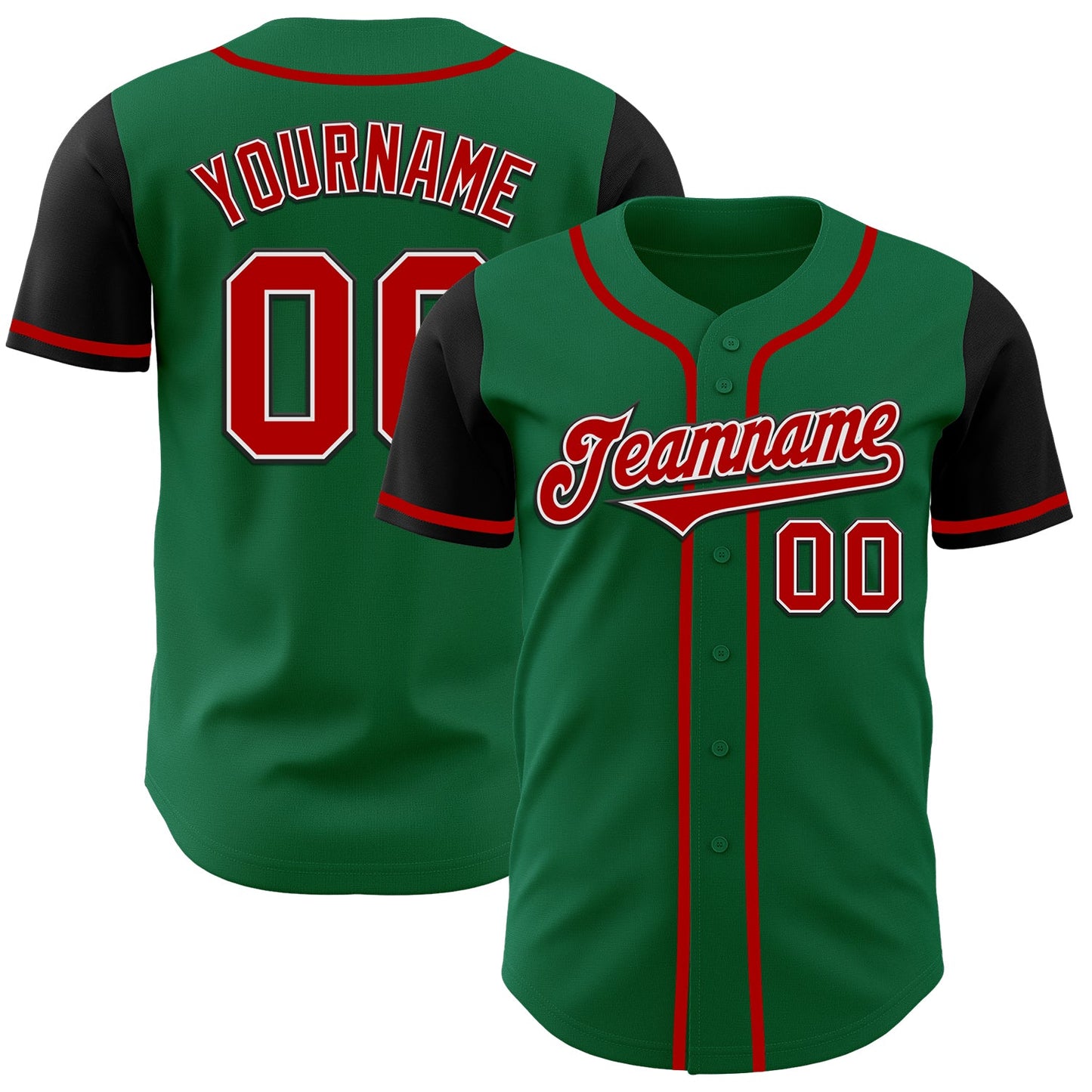 Custom Kelly Green Red-Black Authentic Two Tone Baseball Jersey - Main View