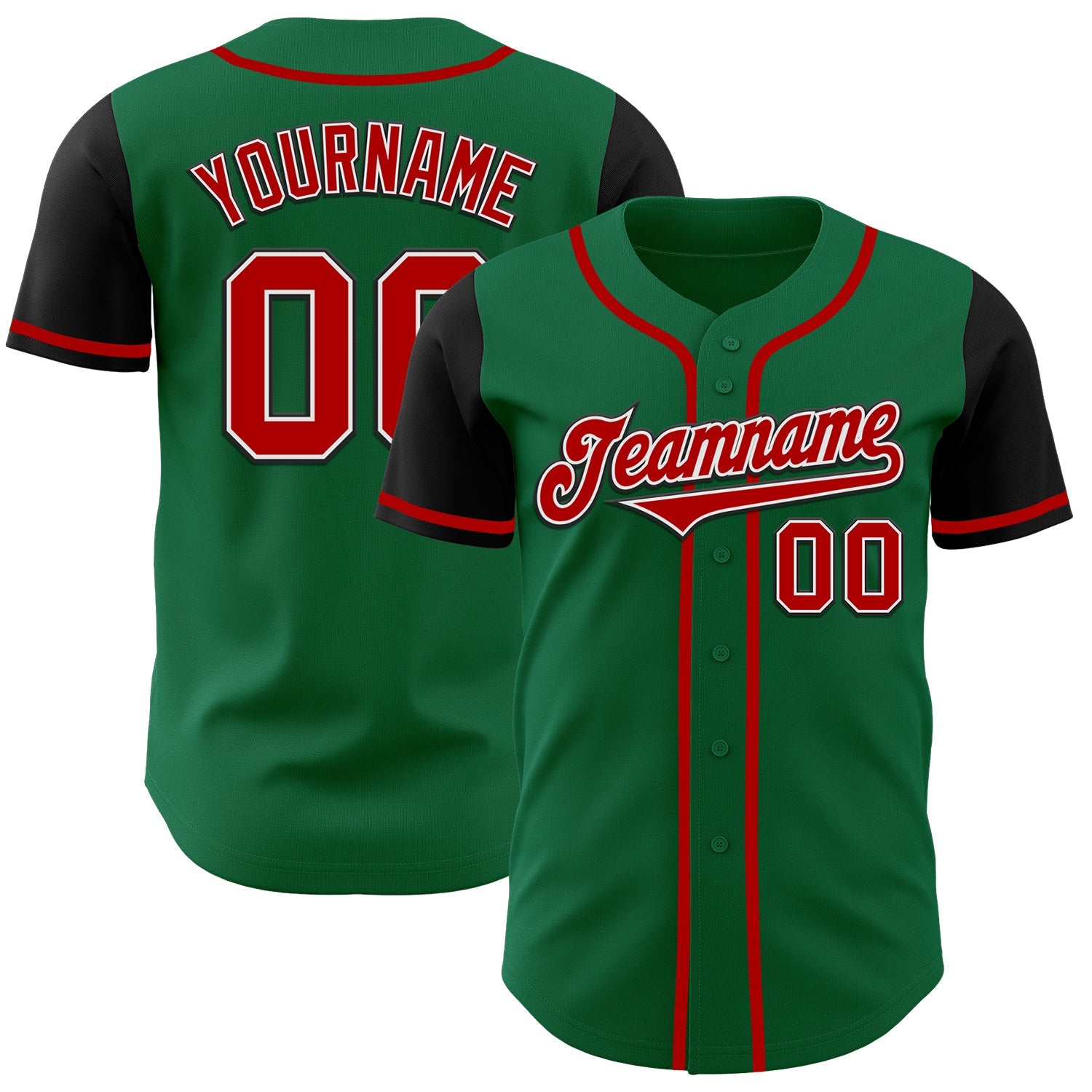 Custom Kelly Green Red-Black Authentic Two Tone Baseball Jersey - Main View