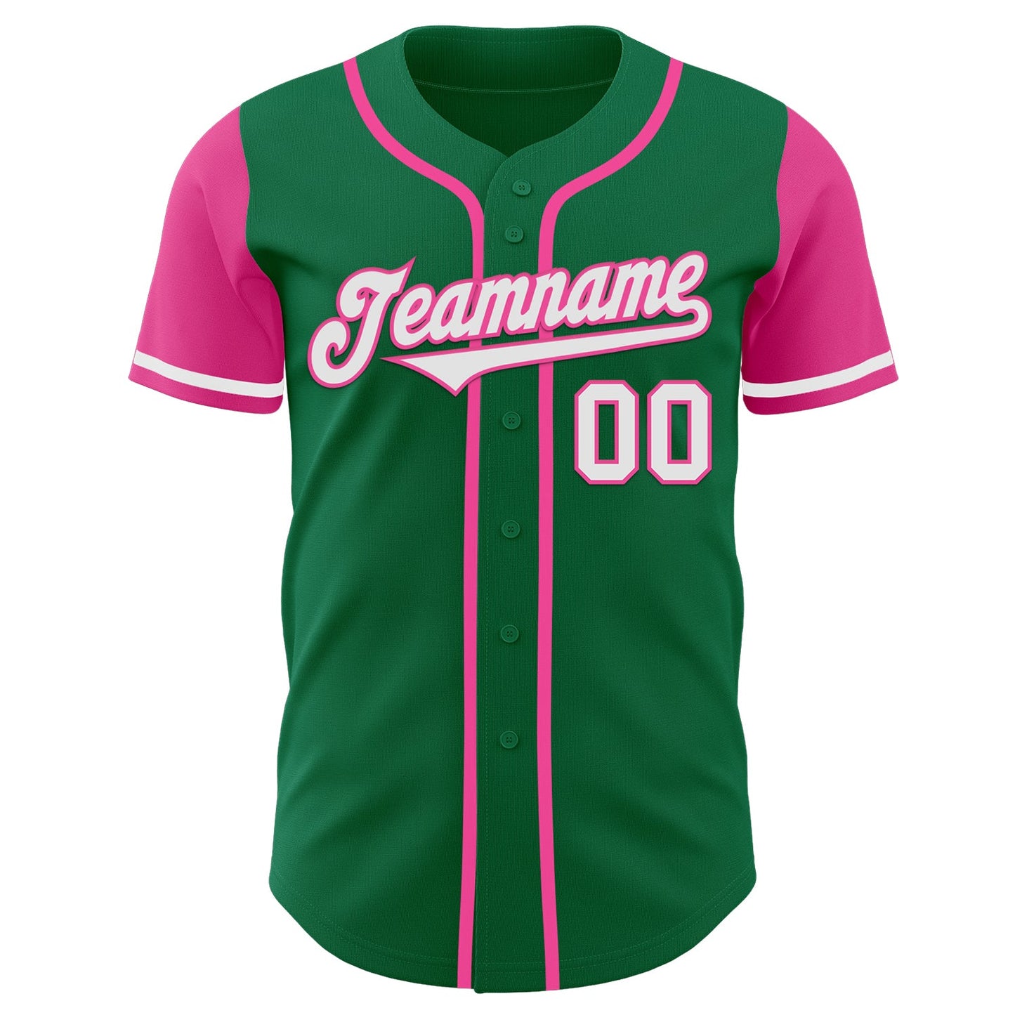 Custom Kelly Green White-Pink Authentic Two Tone Baseball Jersey view 2