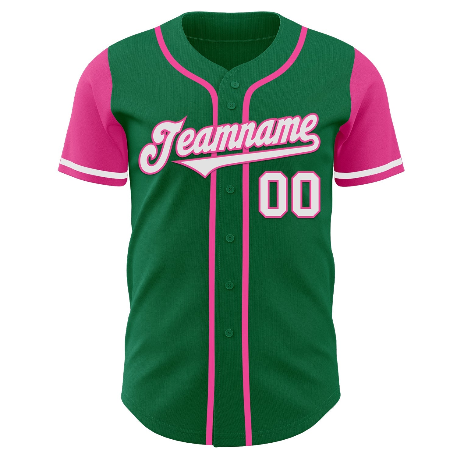 Custom Kelly Green White-Pink Authentic Two Tone Baseball Jersey view 2
