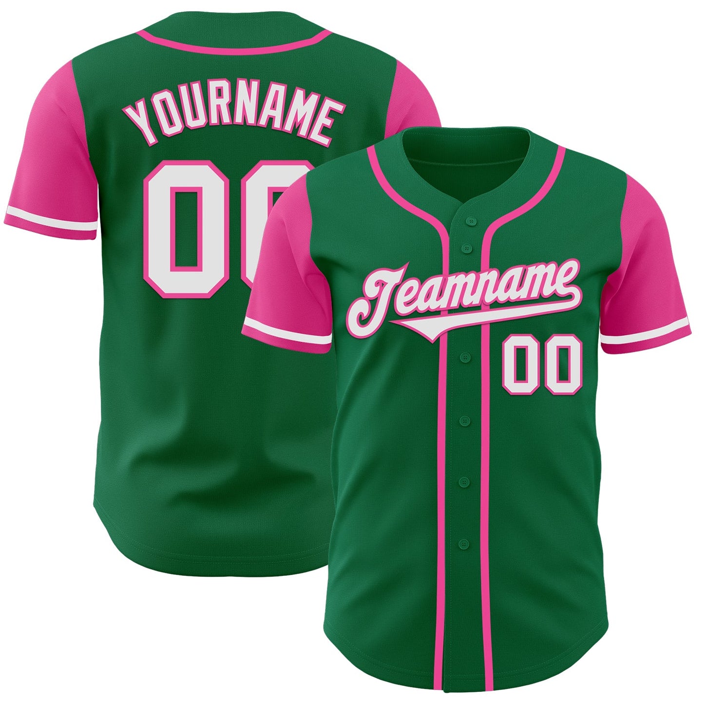 Custom Kelly Green White-Pink Authentic Two Tone Baseball Jersey - Main View