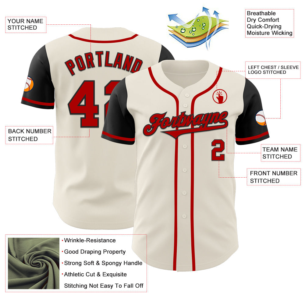 Custom Cream Red-Black Authentic Two Tone Baseball Jersey view 3
